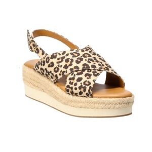 New! Platform Leopard Cheetah Print Straw Espadrilles Jute Wedge Heel Sandals